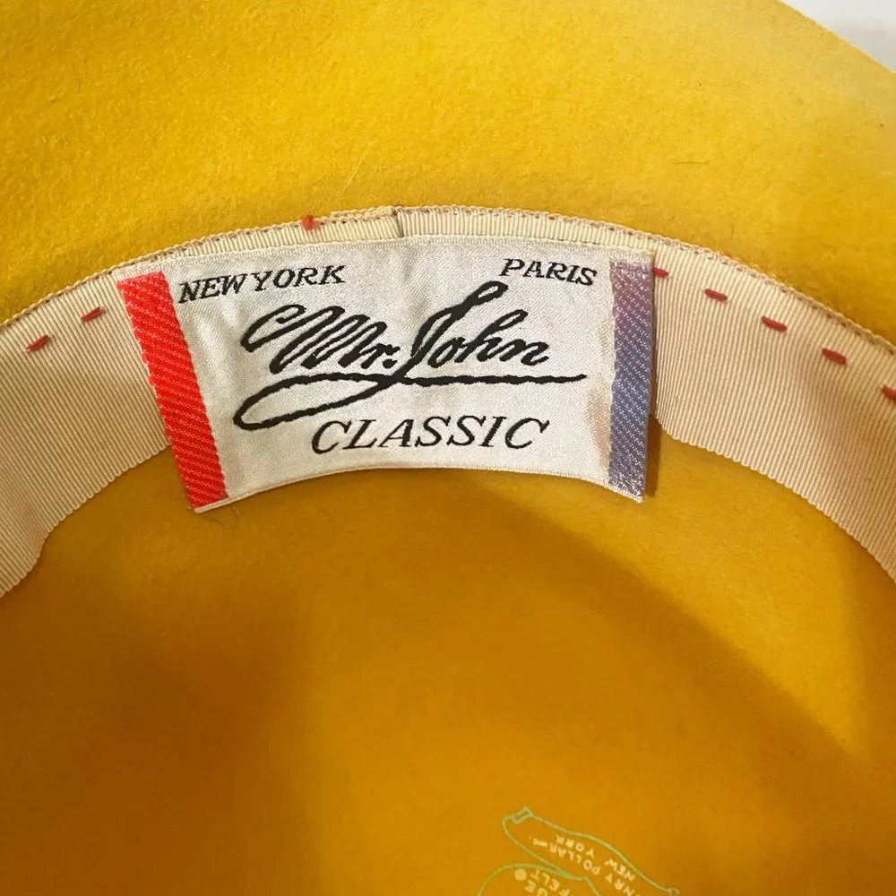 Vintage Mr. John Classic 100% Mustard Wool Mouchoir Melange Felt Cloche Hat - Picture 6 of 8